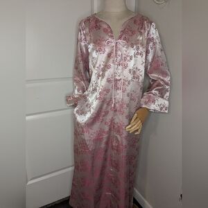 Vintage Y2K Anthony Richards Pink Satin Jacquard Robe Zip Front Elegant SZ S